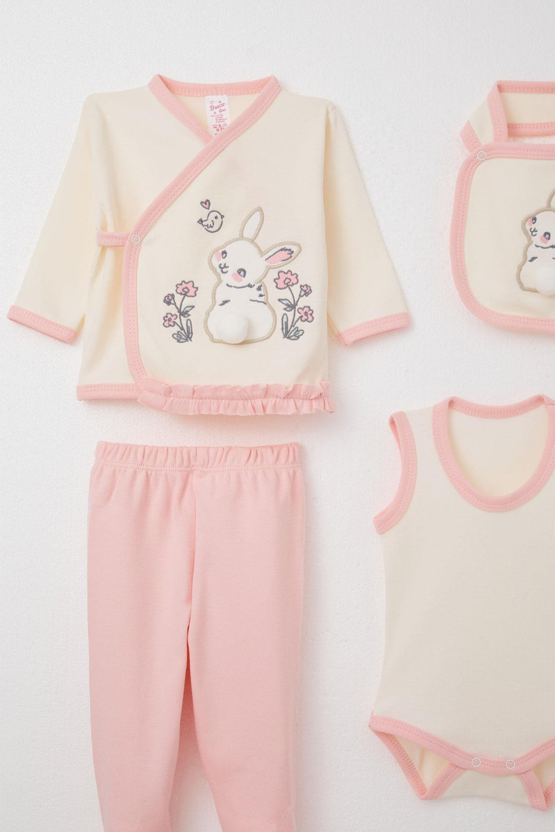 BRE Breeze Baby Girl Hospital Outfit 10-Piece Set with Bunny Embroidery & Floral Design, 0-3 Months, Cream - Romford