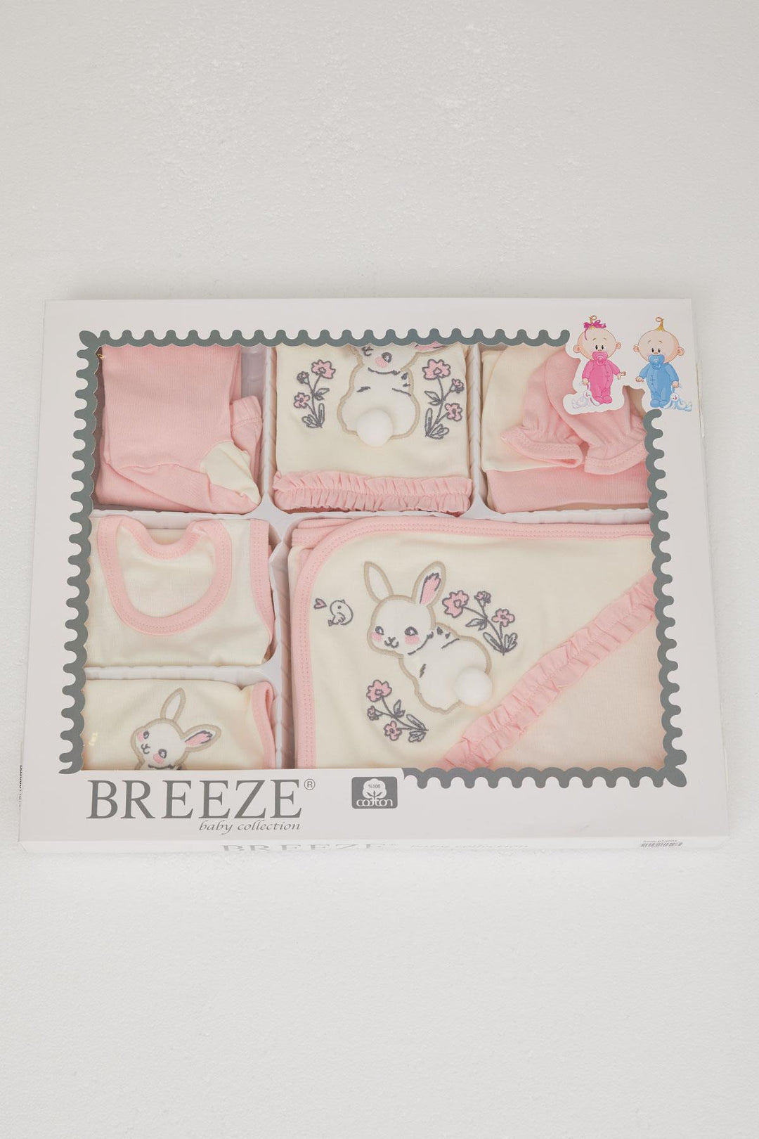 BRE Breeze Baby Girl Hospital Outfit 10-Piece Set with Bunny Embroidery & Floral Design, 0-3 Months, Cream - Romford