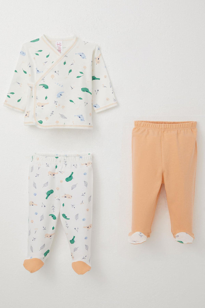 BRE Breeze Baby Girl Hospital Exit 3-Piece Spring Themed Cute Little Sparrow Patterned Set 0-4 Months, Ecru - Bayonne