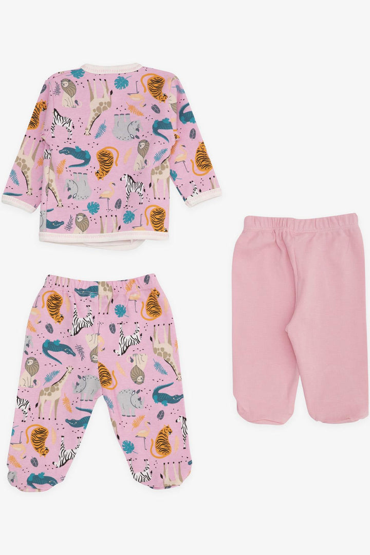 BRE Breeze Baby Girl Hospital Outfit 3-Piece Animal Kingdom Patterned 0-3 Months-4 Months, Pink - Nezahualcóyotl