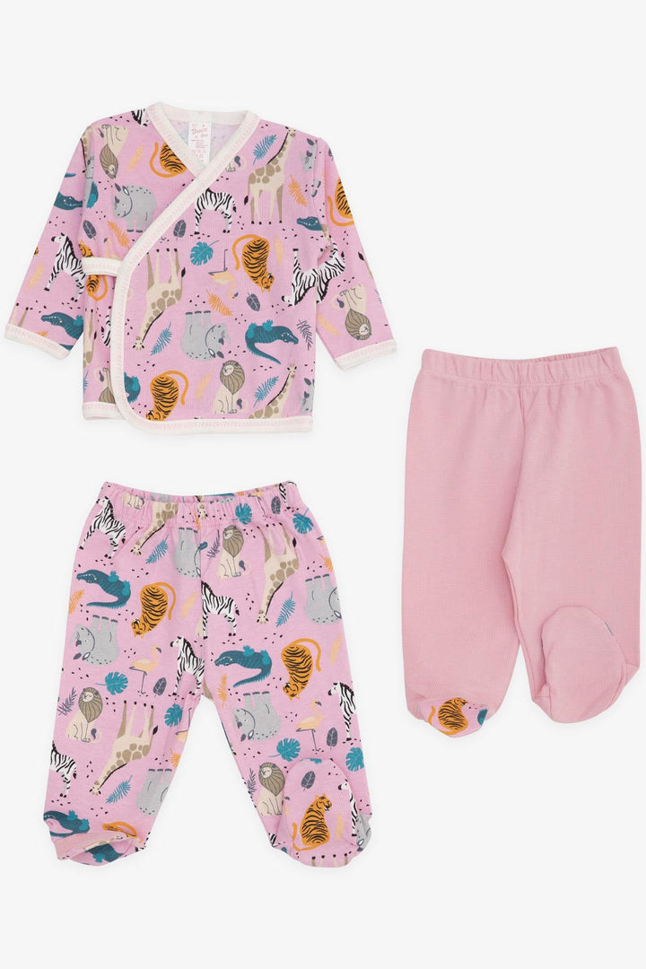 BRE Breeze Baby Girl Hospital Outfit 3-Piece Animal Kingdom Patterned 0-3 Months-4 Months, Pink - Nezahualcóyotl