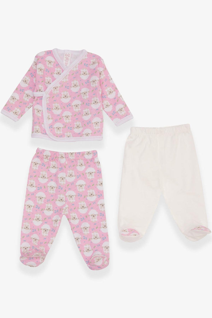 BRE Breeze Baby Girl Hospital Outfit 3-Piece Lamb Patterned 0-3 Months-4 Months, Pink - Ponce