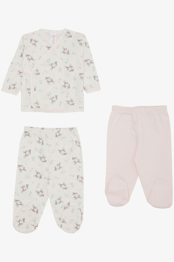 BRE Breeze Baby Girl Hospital Outfit 3-Piece Happy Bunny Patterned 0-4 Months, White - Hellendoorn