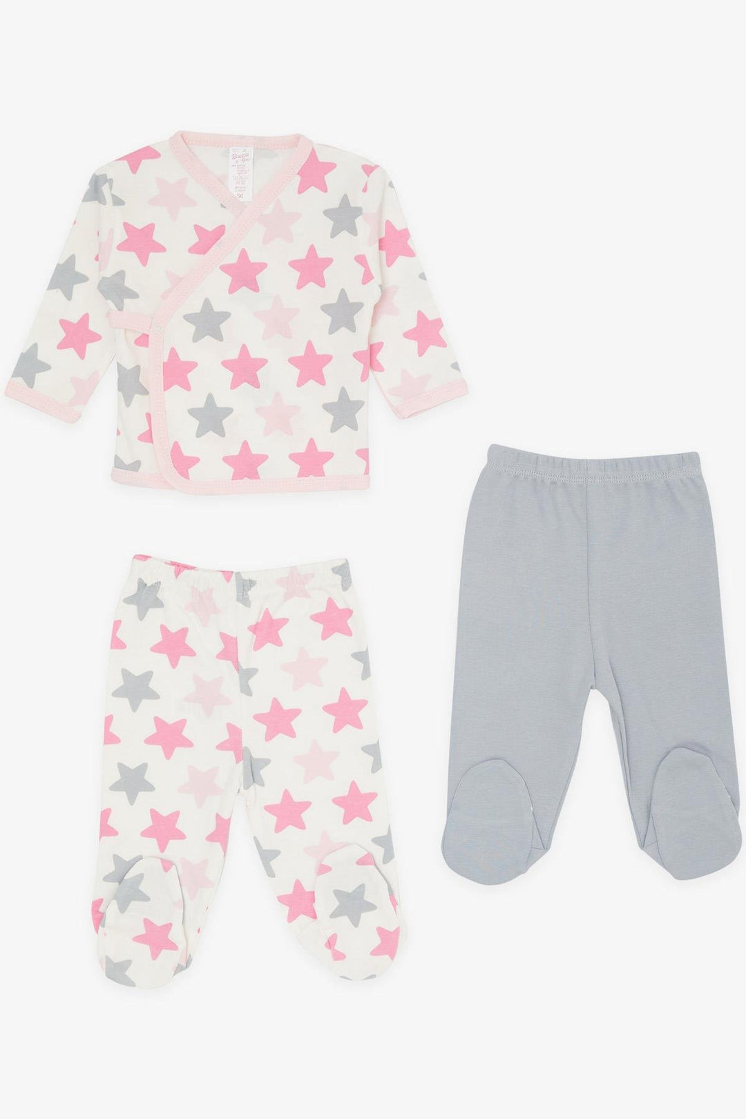 BRE Breeze Baby Girl Hospital Outfit 3-Piece Colorful Star Patterned 0-3 Months-4 Months, Ecru - East Providence