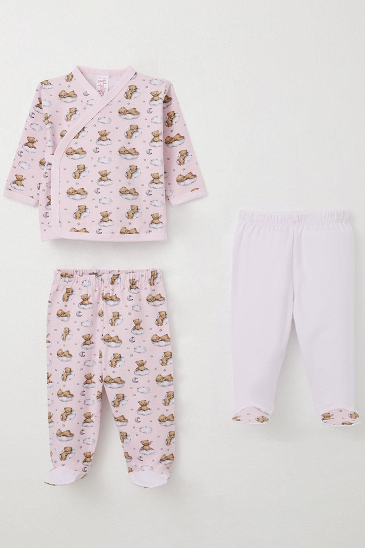 BRE Breeze Baby Girl Hospital Outfit 3-Piece Sleepy Bear Patterned 0-4 Months, Pink - Zoetermeer