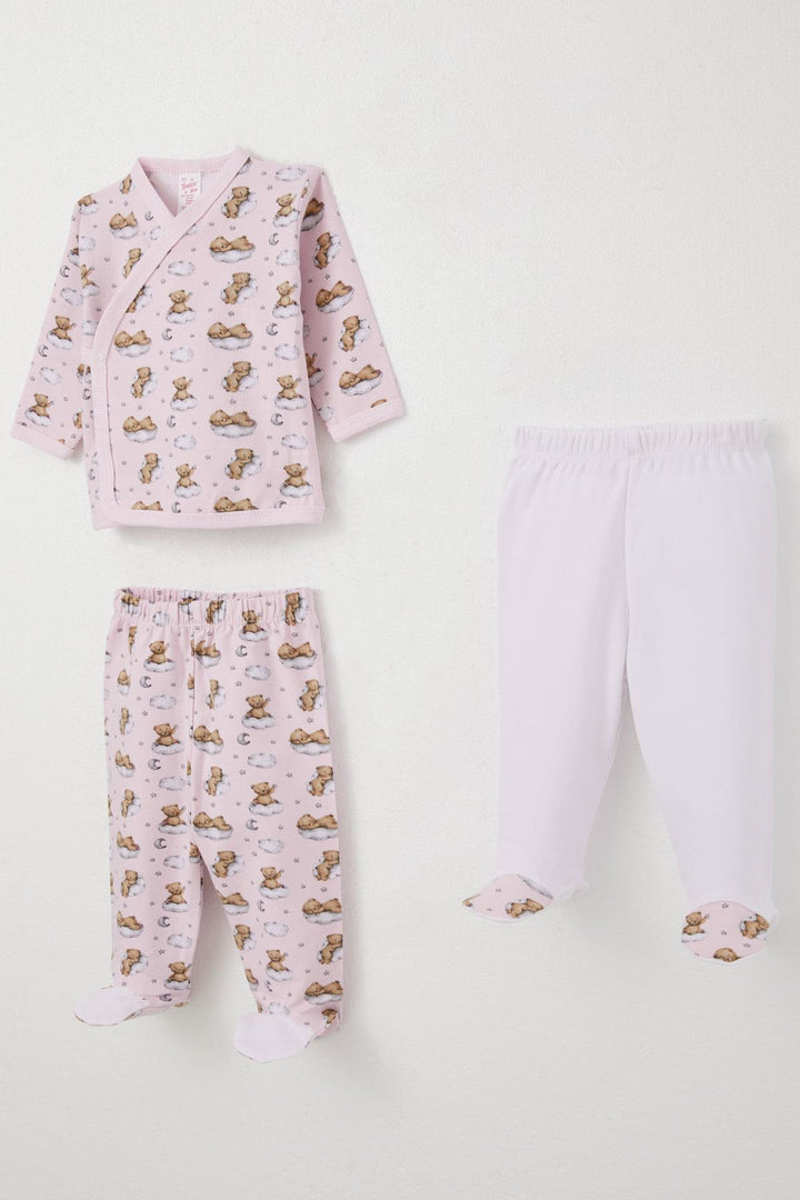 BRE Breeze Baby Girl Hospital Outfit 3-Piece Sleepy Bear Patterned 0-4 Months, Pink - Zoetermeer