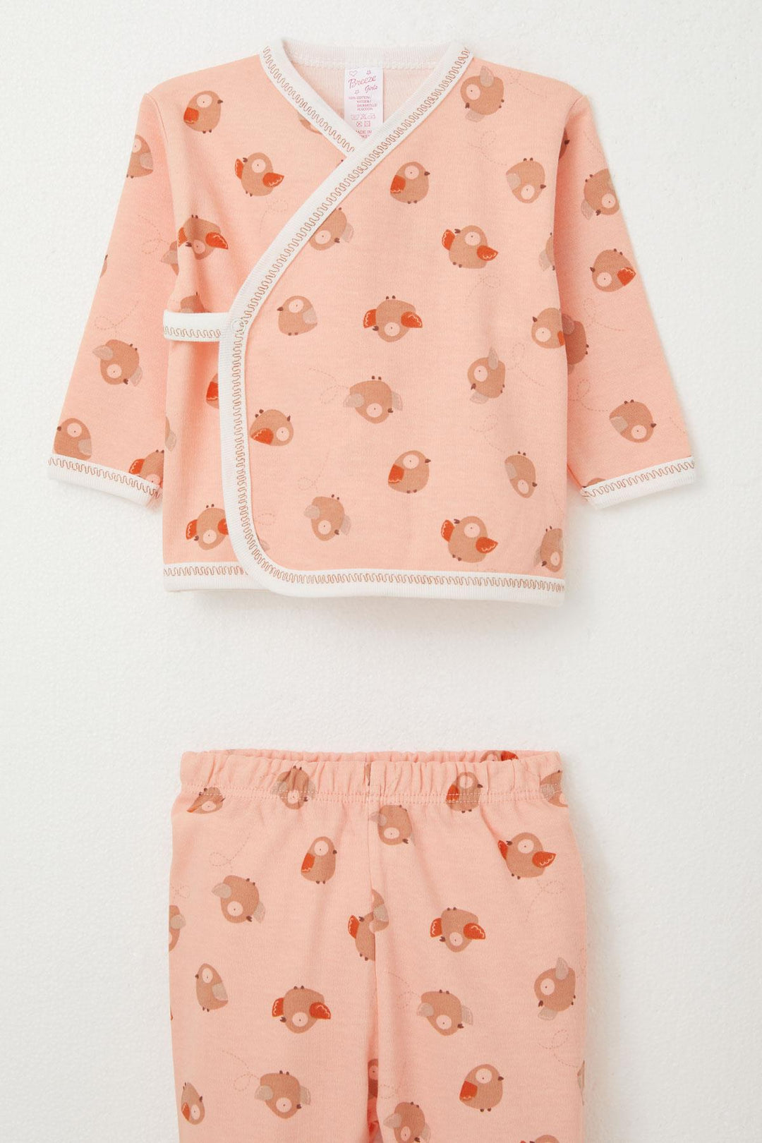 BRE Breeze Baby Girl Hospital Outfit 3-Piece Cute Bird Patterned 0-4 Months, Salmon - Mérida