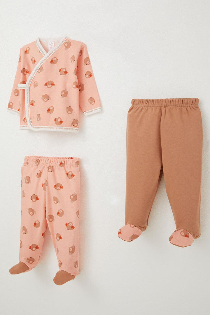 BRE Breeze Baby Girl Hospital Outfit 3-Piece Cute Bird Patterned 0-4 Months, Salmon - Mérida