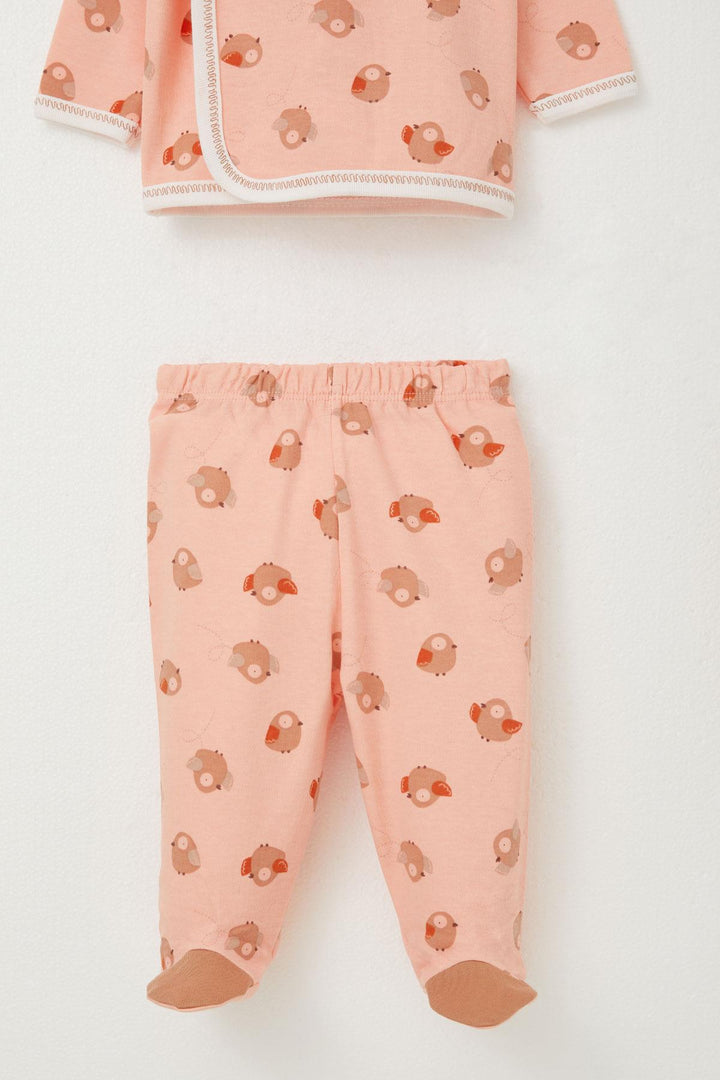 BRE Breeze Baby Girl Hospital Outfit 3-Piece Cute Bird Patterned 0-4 Months, Salmon - Mérida