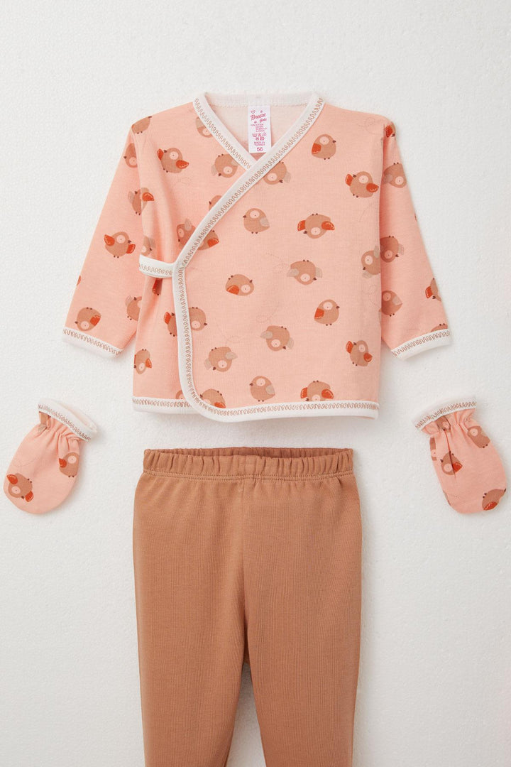 BRE Breeze Baby Girl Hospital Outfit 5 Piece Cute Bird Patterned 0-3 Months, Salmon - Aurora