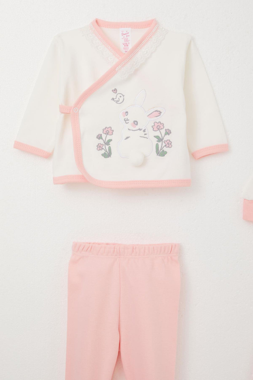 BRE Breeze Baby Girl Hospital Outfit 5-Piece Set with Rabbit Embroidery & Floral Design 0-3 Months, Ecru - Dartford