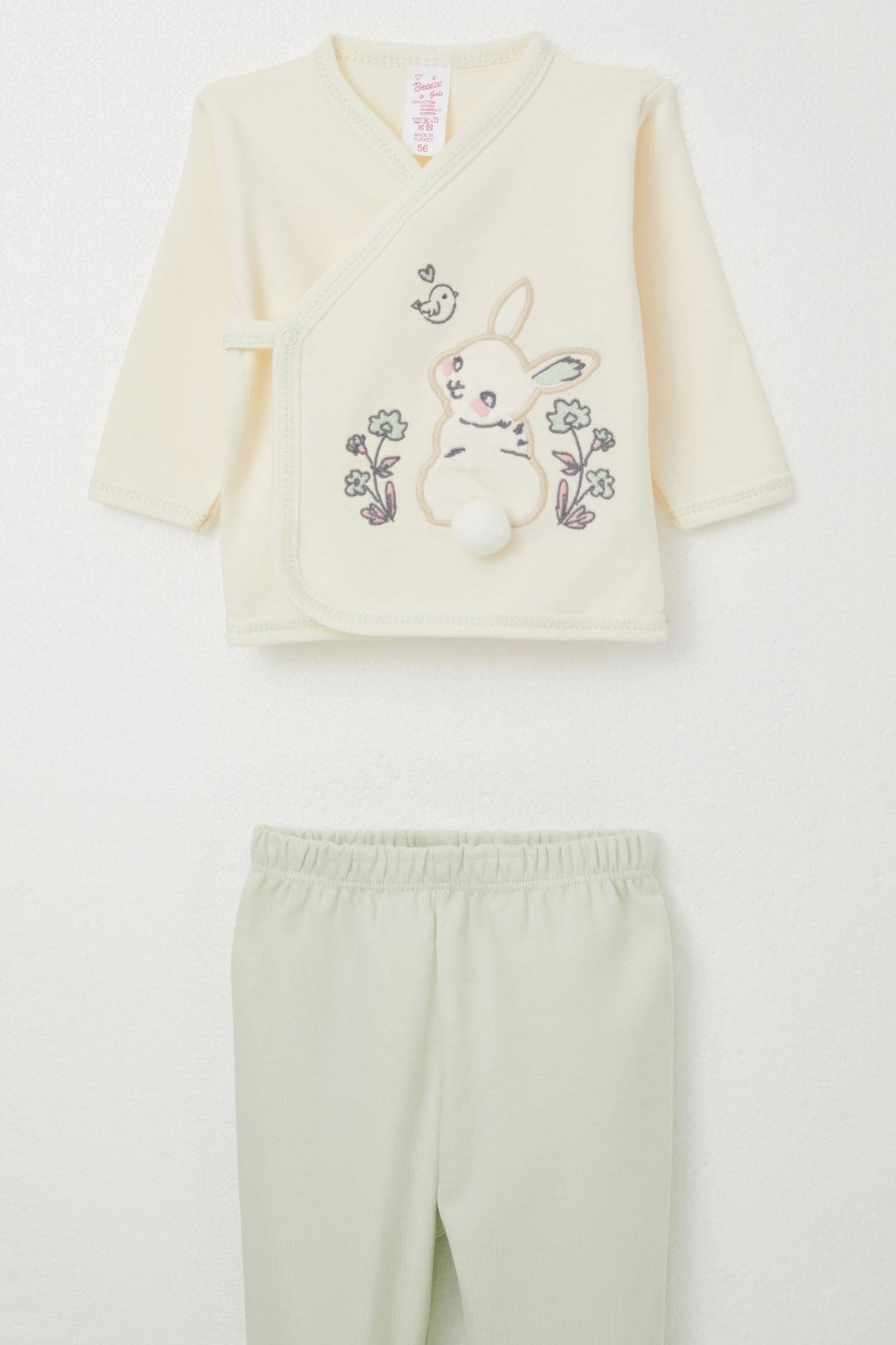 BRE Breeze Baby Girl Hospital Outfit 5-Piece Set with Rabbit Embroidery & Floral Design, 0-3 Months, Cream - Indio