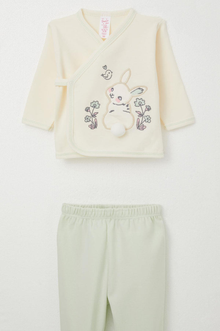 BRE Breeze Baby Girl Hospital Outfit 5-Piece Set with Rabbit Embroidery & Floral Design, 0-3 Months, Cream - Indio