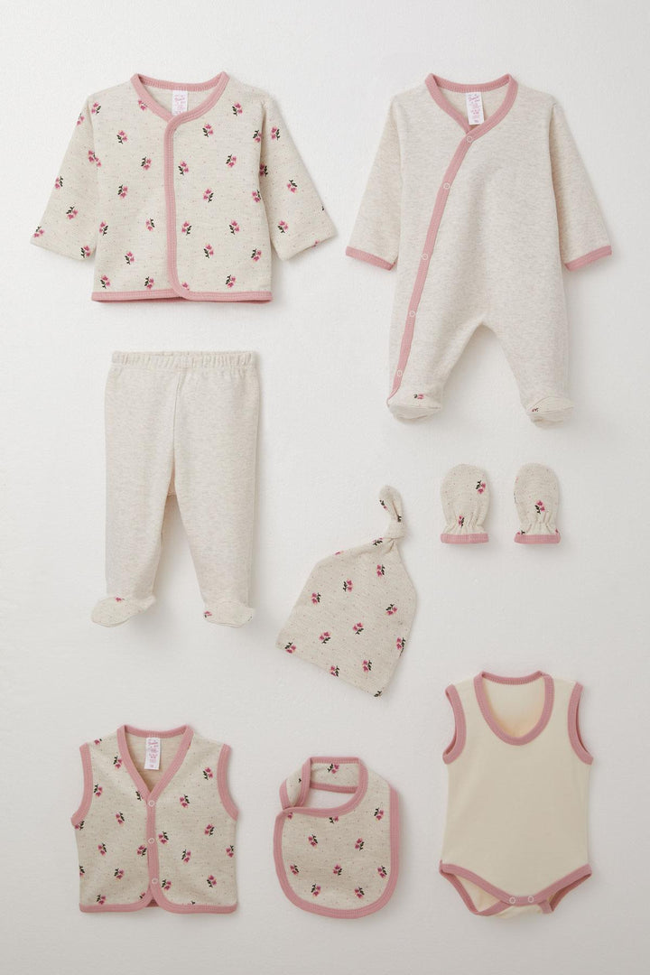 BRE Breeze Baby Girl 8 Piece Hospital Outfit Flower Patterned 0-3 Months, Beige Melange - Châlons-en-Champagne