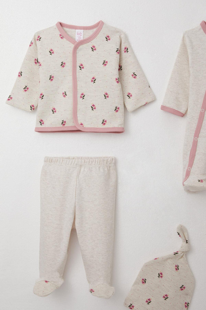 BRE Breeze Baby Girl 8 Piece Hospital Outfit Flower Patterned 0-3 Months, Beige Melange - Châlons-en-Champagne