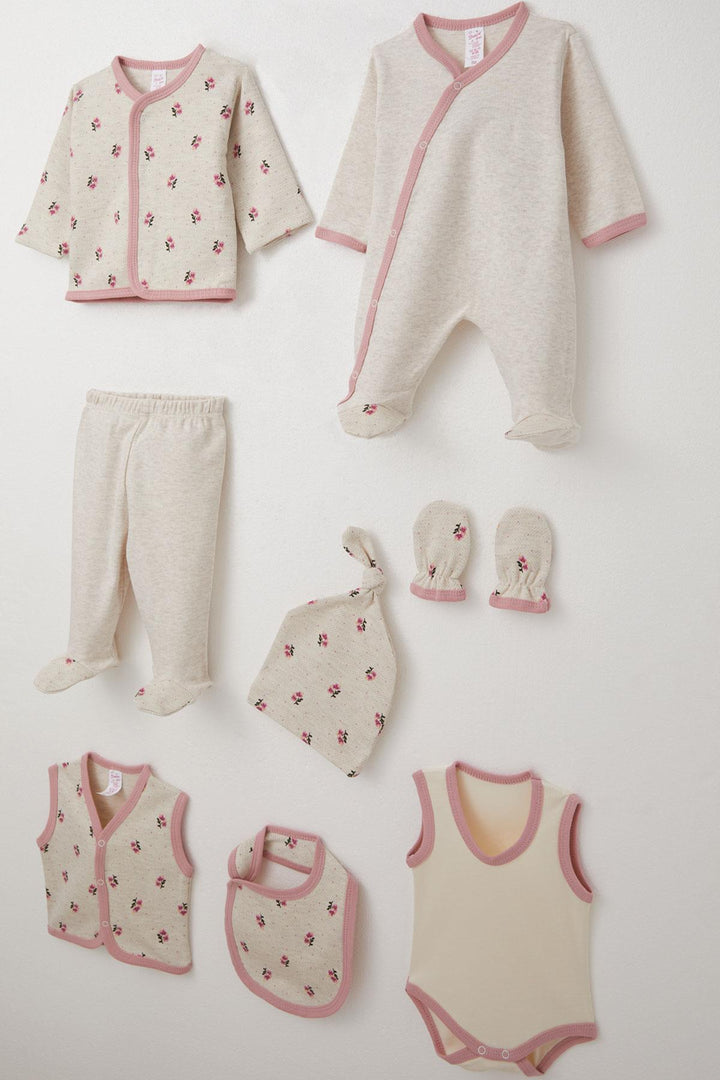 BRE Breeze Baby Girl 8 Piece Hospital Outfit Flower Patterned 0-3 Months, Beige Melange - Châlons-en-Champagne