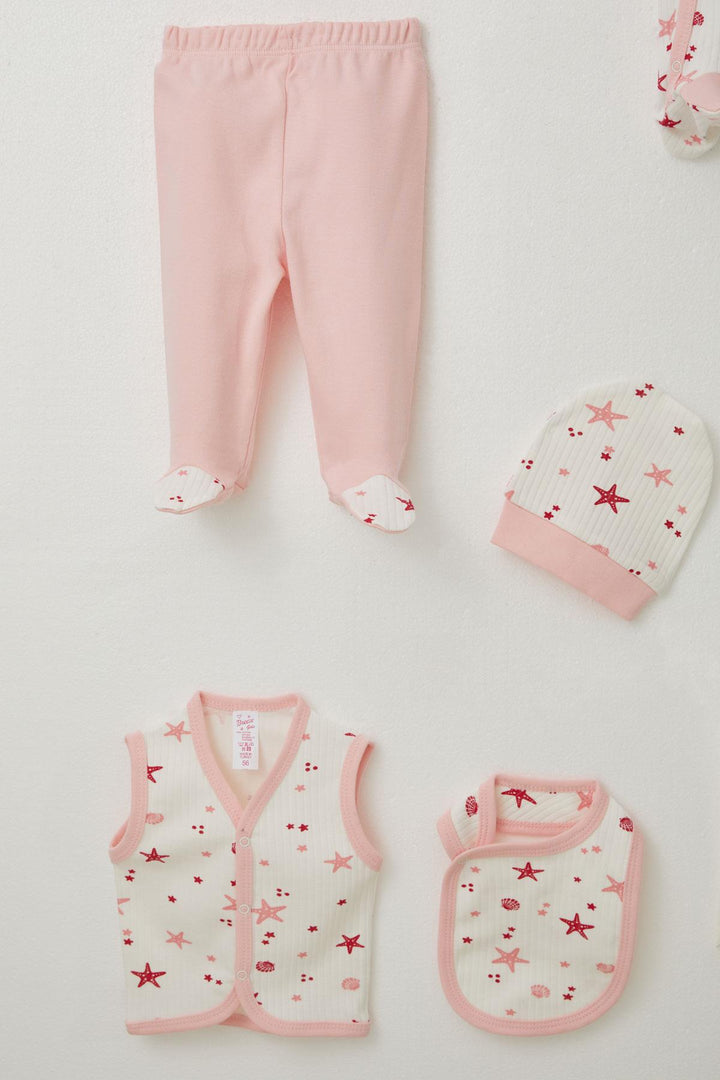 BRE Breeze Baby Girl Hospital Outfit 8 Piece Sea Star Patterned 0-3 Months, Ecru - Cascais