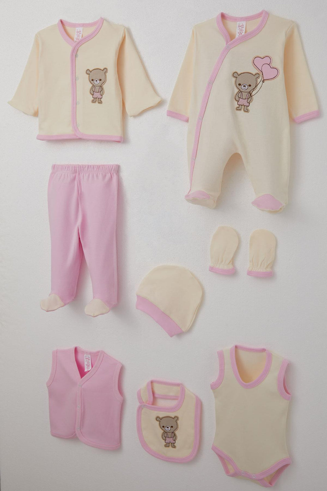 BRE Breeze Baby Girl Hospital Outfit 8 Piece Cute Bear Embroidered 0-3 Months, Cream - Granadilla de Abona