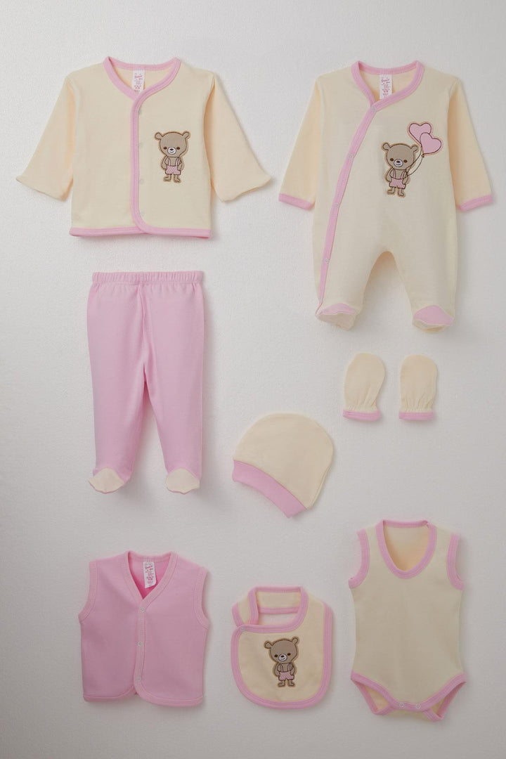 BRE Breeze Baby Girl Hospital Outfit 8 Piece Cute Bear Embroidered 0-3 Months, Cream - Granadilla de Abona