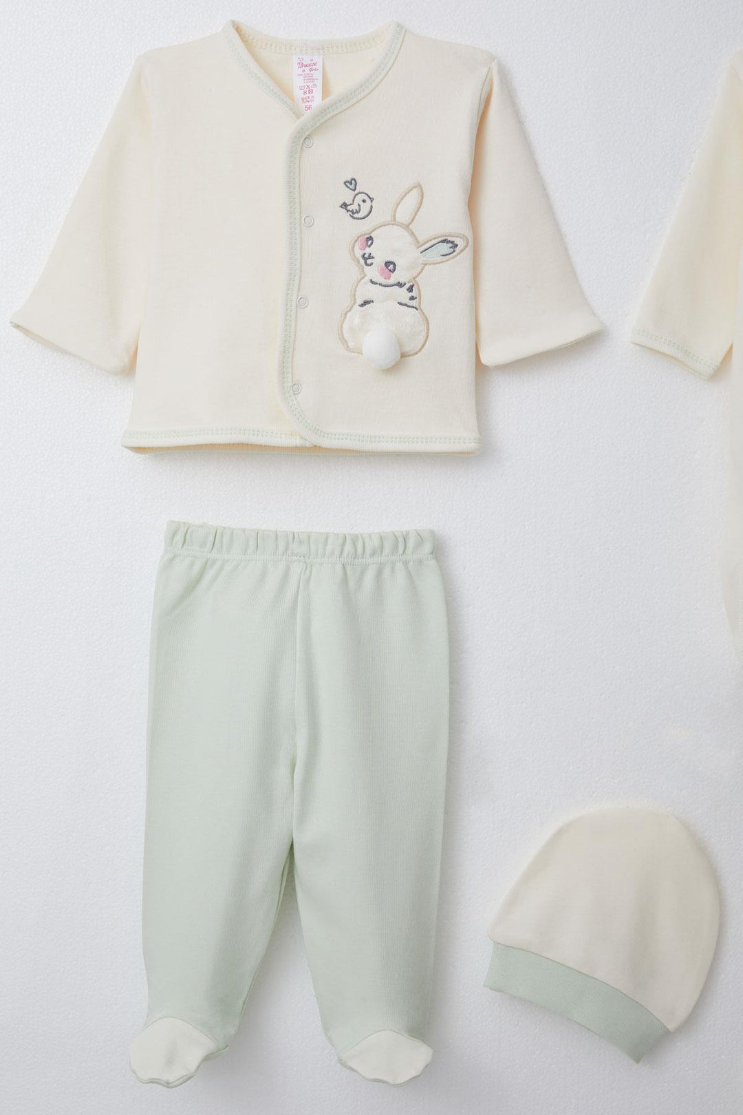 BRE Breeze Baby Girl Hospital Outfit 8 Piece Rabbit & Bird Embroidered 0-3 Months, Cream - Queluz