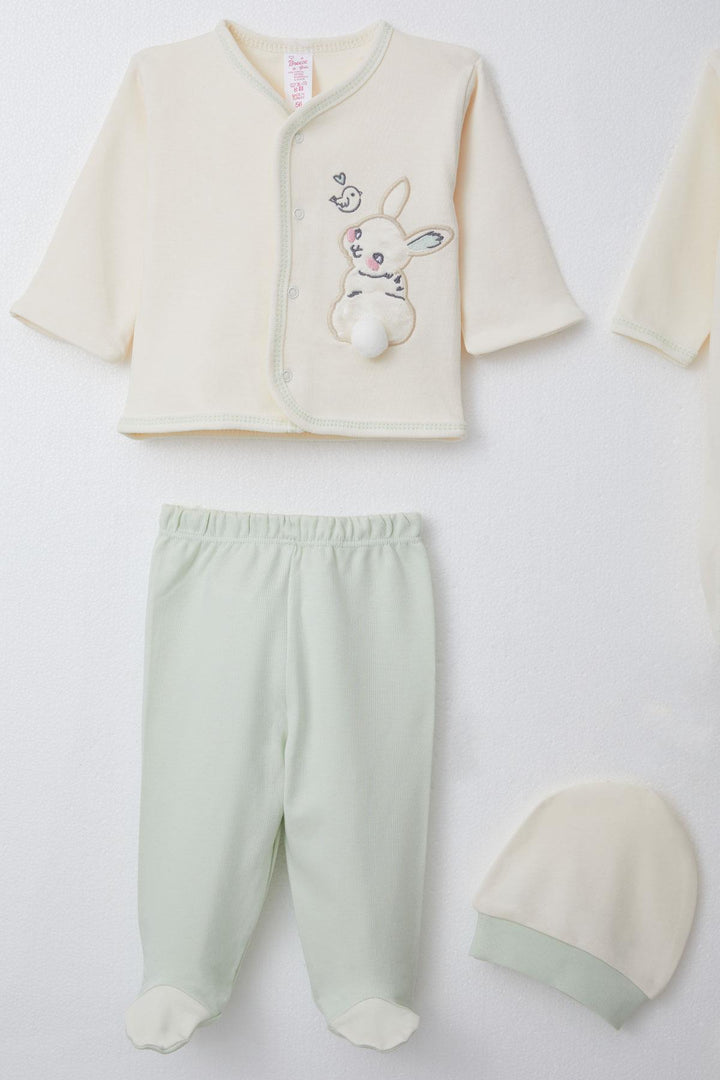 BRE Breeze Baby Girl Hospital Outfit 8 Piece Rabbit & Bird Embroidered 0-3 Months, Cream - Queluz