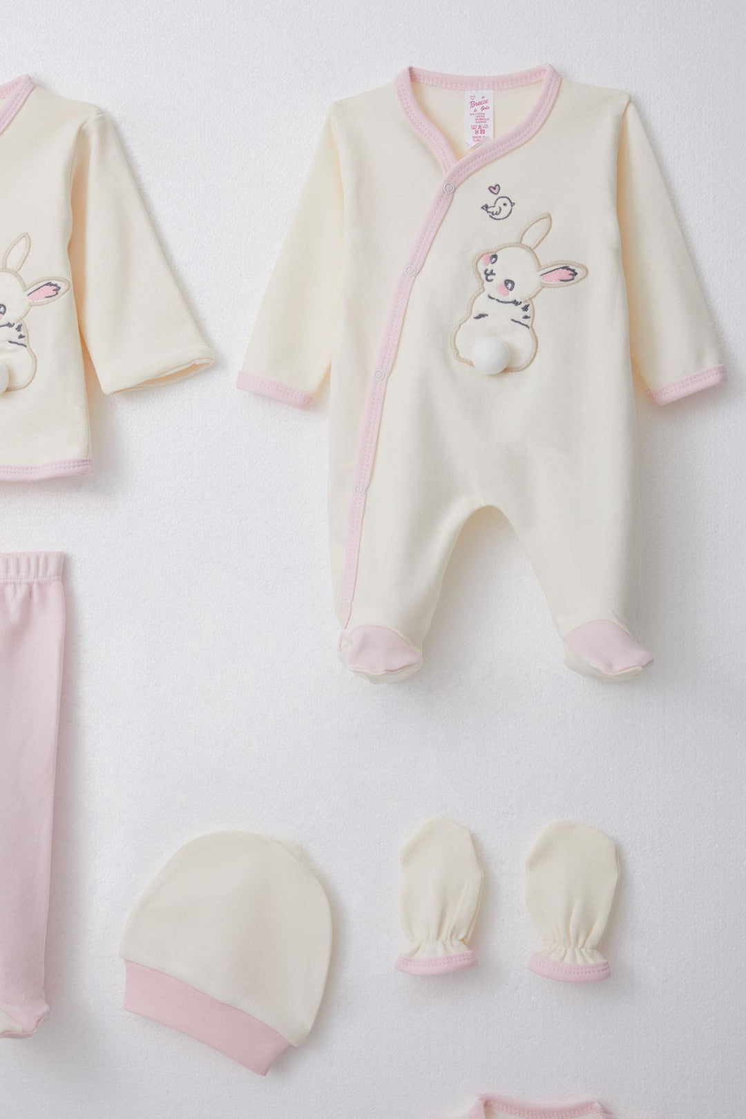 BRE Breeze Baby Girl Hospital Outfit 8 Piece Rabbit & Bird Embroidered 0-3 Months, Cream - Zutphen