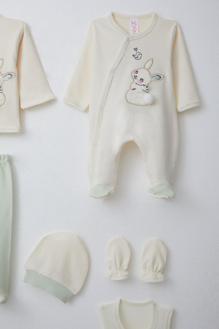 BRE Breeze Baby Girl Hospital Outfit 8 Piece Rabbit & Bird Embroidered 0-3 Months, Cream - Queluz