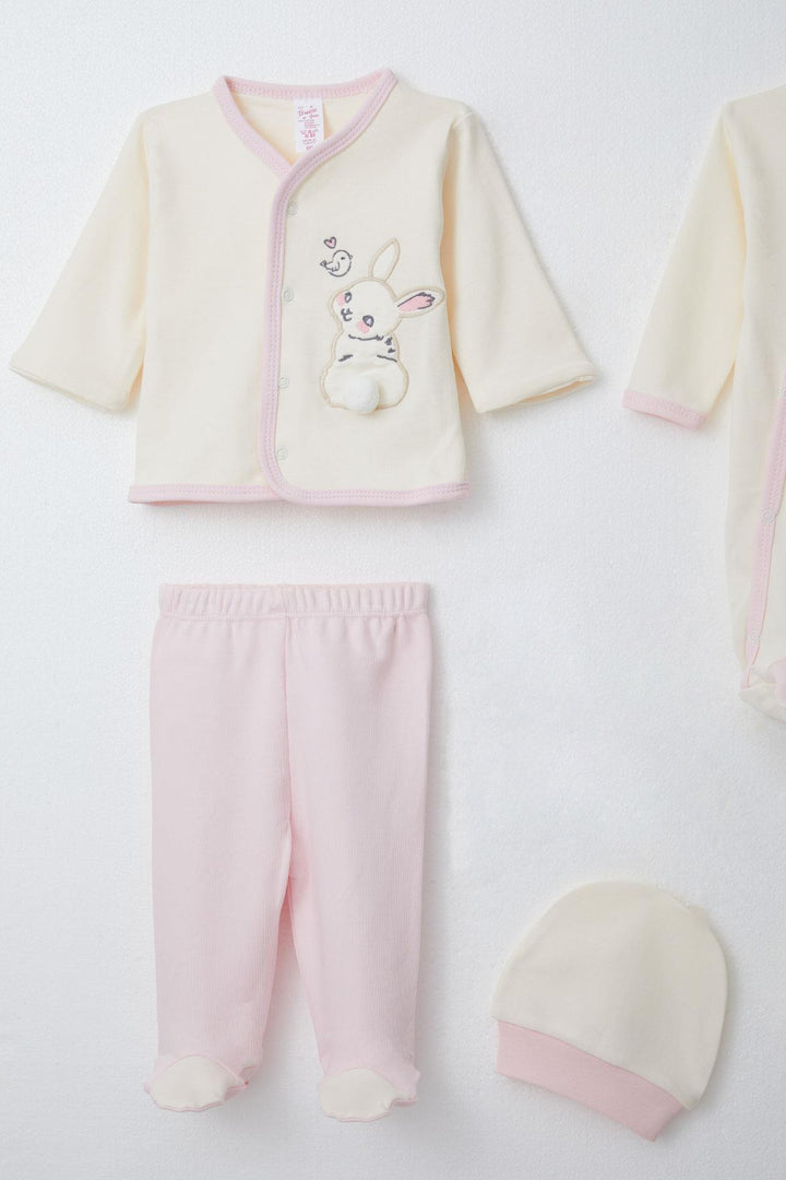 BRE Breeze Baby Girl Hospital Outfit 8 Piece Rabbit & Bird Embroidered 0-3 Months, Cream - Zutphen