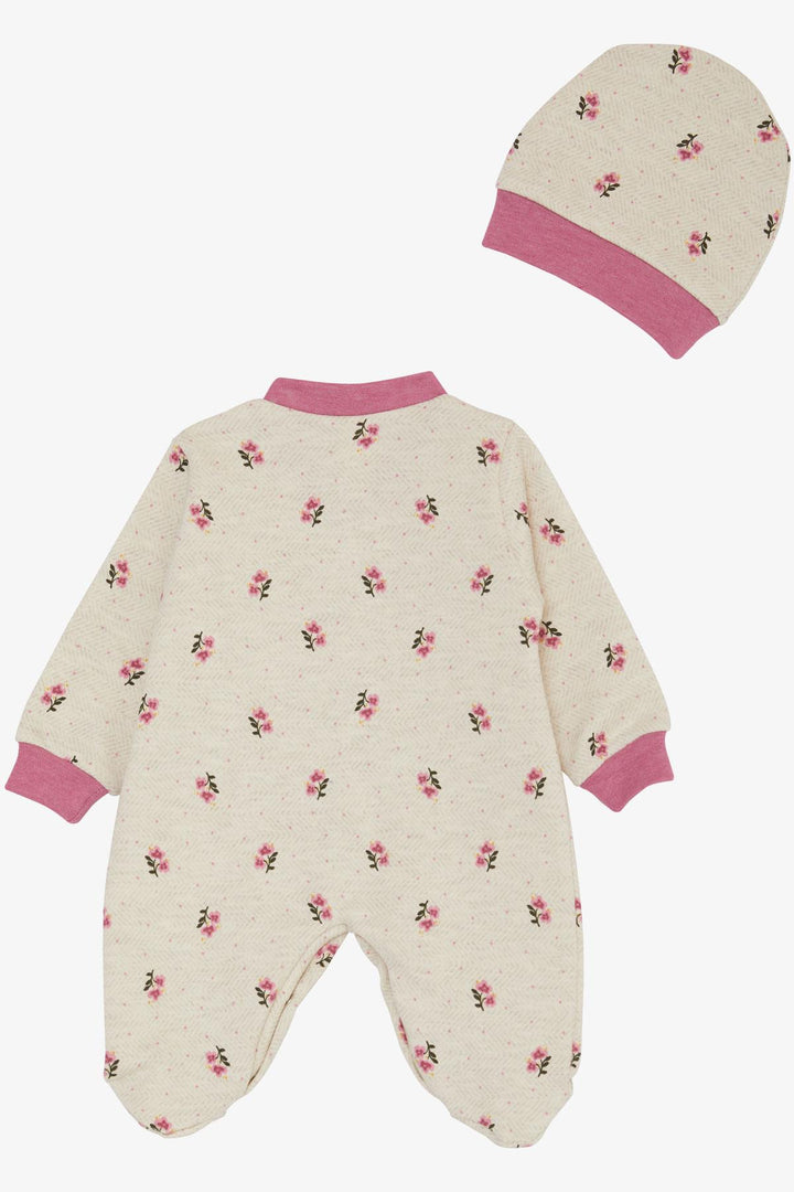 BRE Breeze Baby Girl Romper with Socks Flower Patterned 0-6 Months, Beige Melange - Grantham