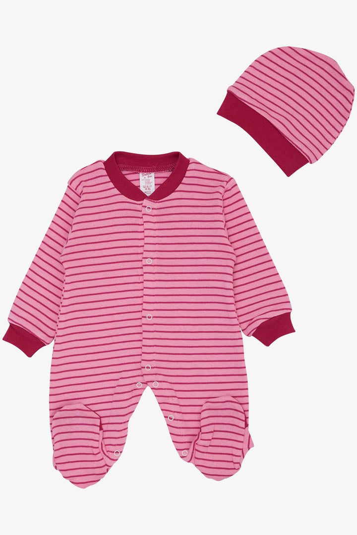 BRE Breeze Baby Girl Romper with Socks Striped 0-6 Months, Pink - Plainfield