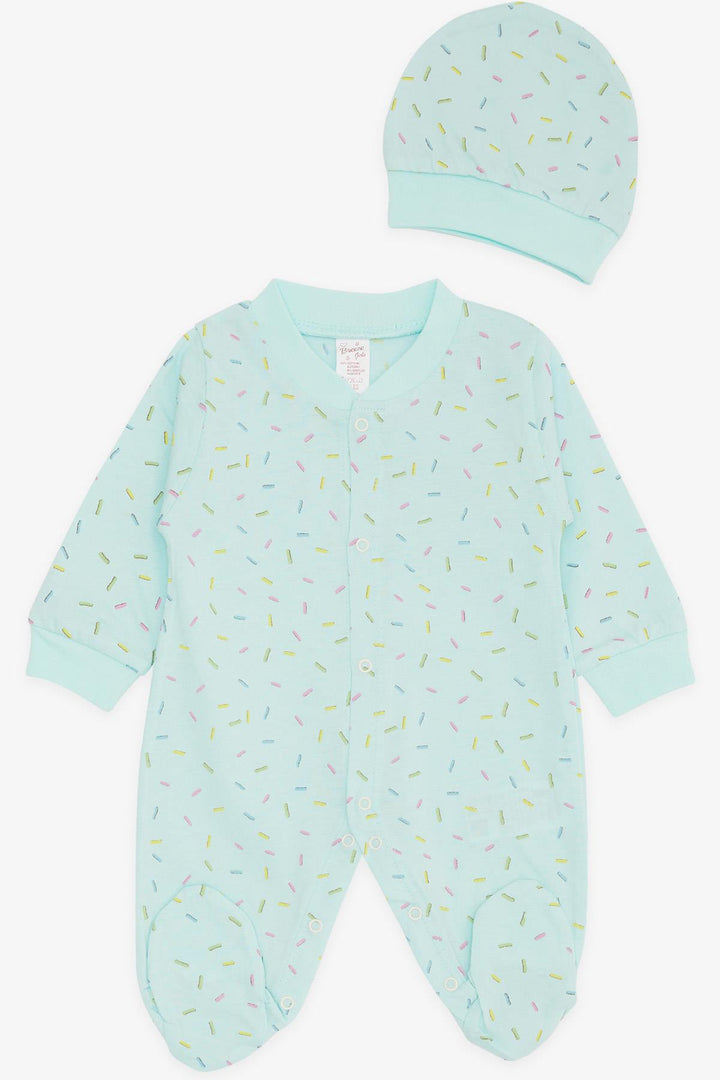 BRE Breeze Baby Girl Romper with Socks Colorful Patterned 0-3 Months-6 Months, Aqua Green - Pomona