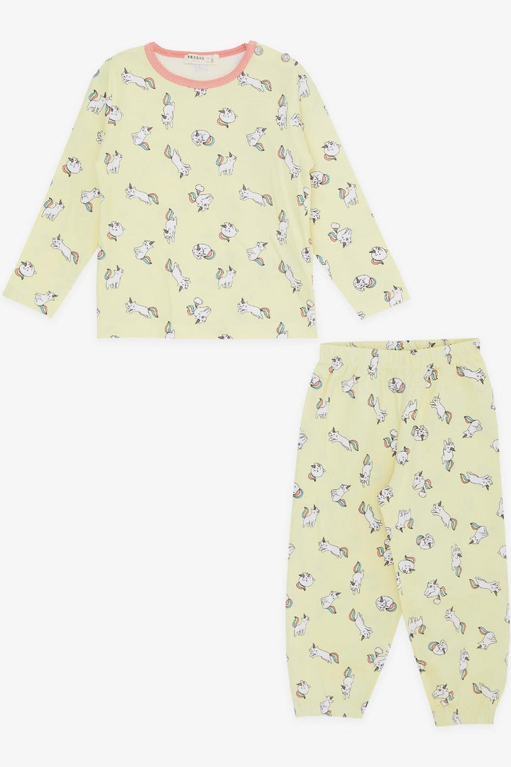 BRE Breeze Girl Baby Pyjama Set Catcorn Patterned 9 Months-3 Years, Yellow - Rivne