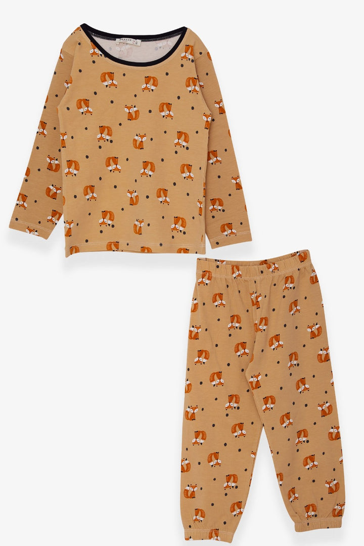 BRE Breeze Girl Baby Pajama Set with Fox Pattern 9 Months-3 Years, Light Brown - Bucharest