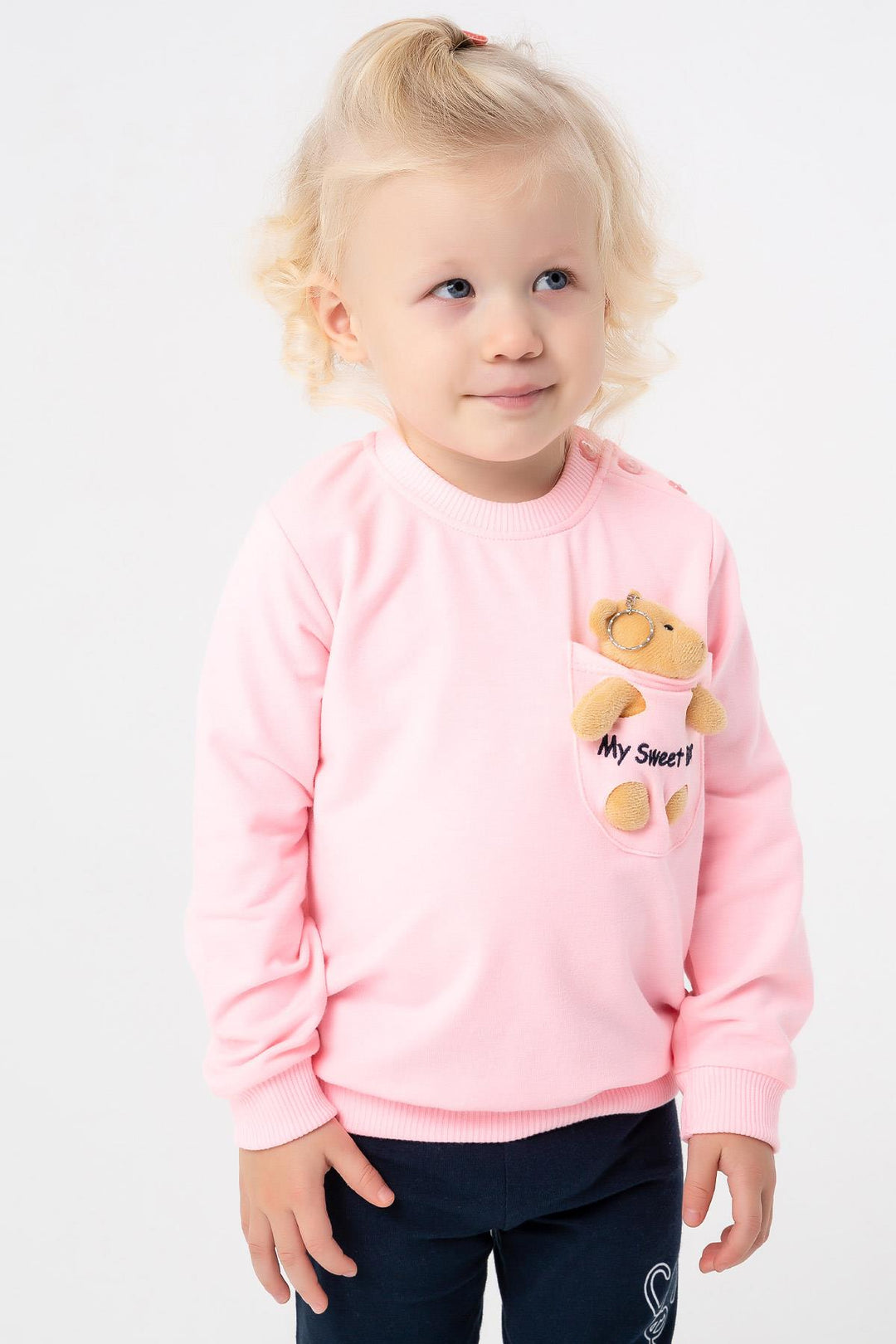 BRE Breeze Girl Child Sweatshirt with Bear Accessories 1.5-5 Years, Powder - Greenburgh