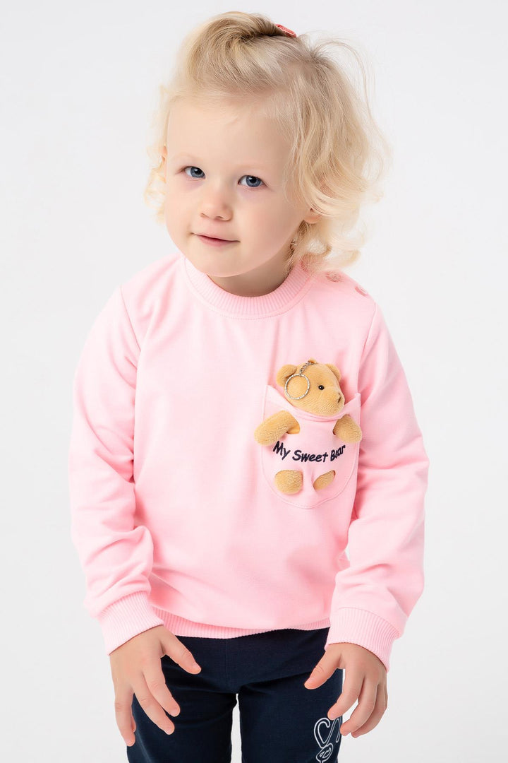 BRE Breeze Girl Child Sweatshirt with Bear Accessories 1.5-5 Years, Powder - Greenburgh