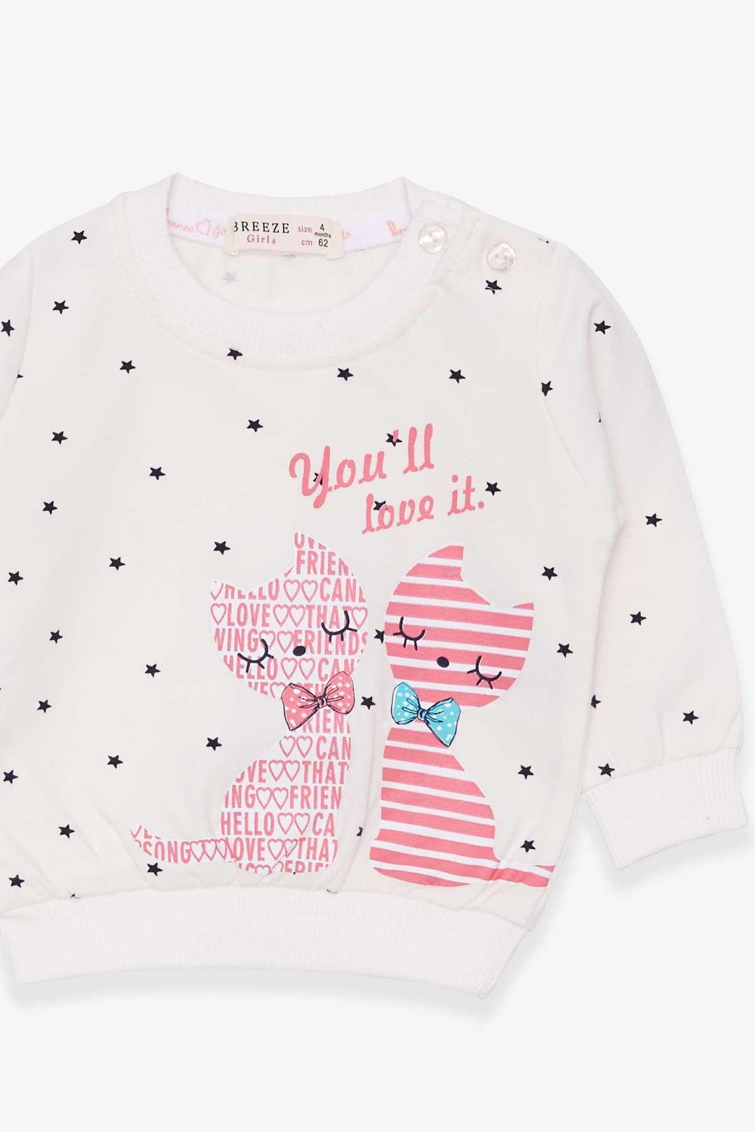 Bre Breeze Girl Baby Sweatshirt Happy Kittens 4 mois.5 ans, Ecru - Markham