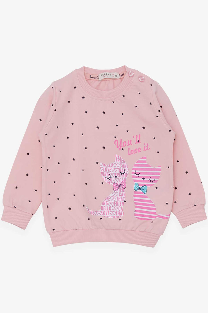 BRE Breeze Baby Girl Sweatshirt Happy Kittens 4 Months.5 Years, Powder - North Miami Beach