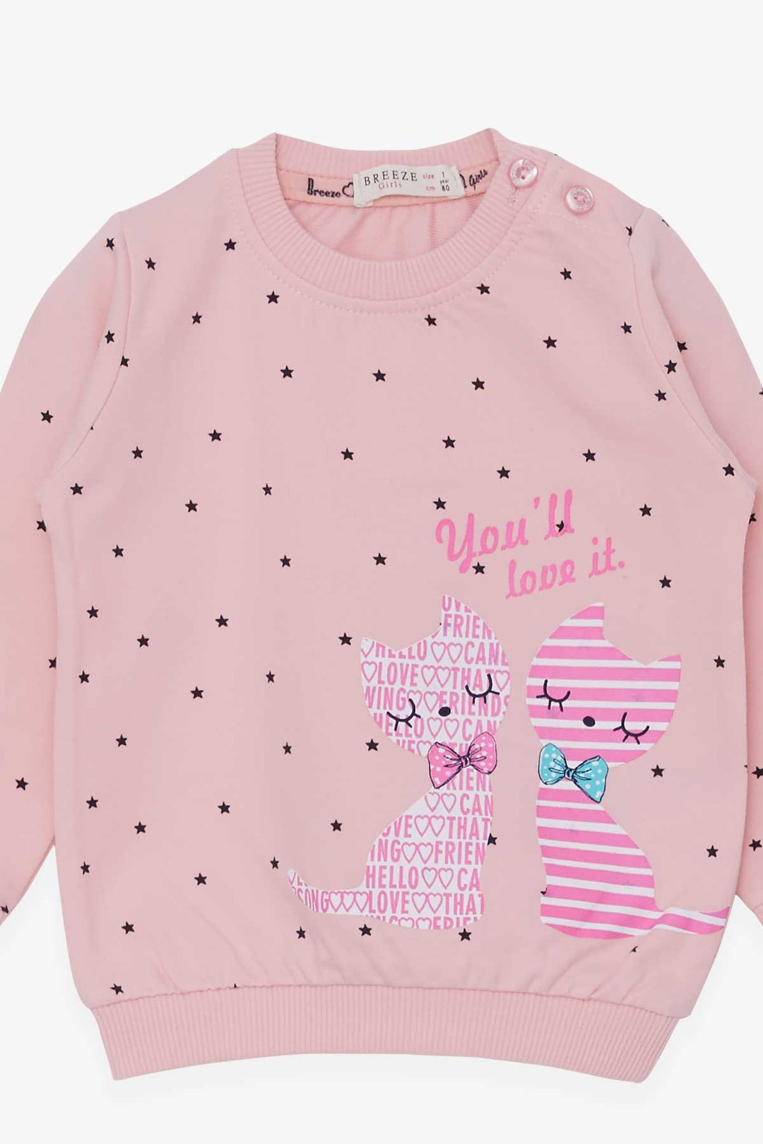 BRE Breeze Baby Girl Sweatshirt Happy Kittens 4 Months.5 Years, Powder - North Miami Beach