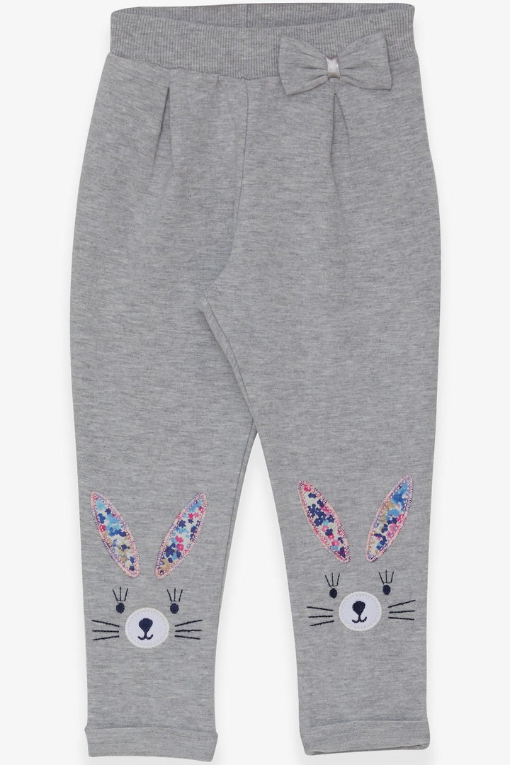 BRE Breeze Baby Girl Leggings Pants with Rabbit Embroidery 9 Months-3 Years, Light Grey Melange - Véroia