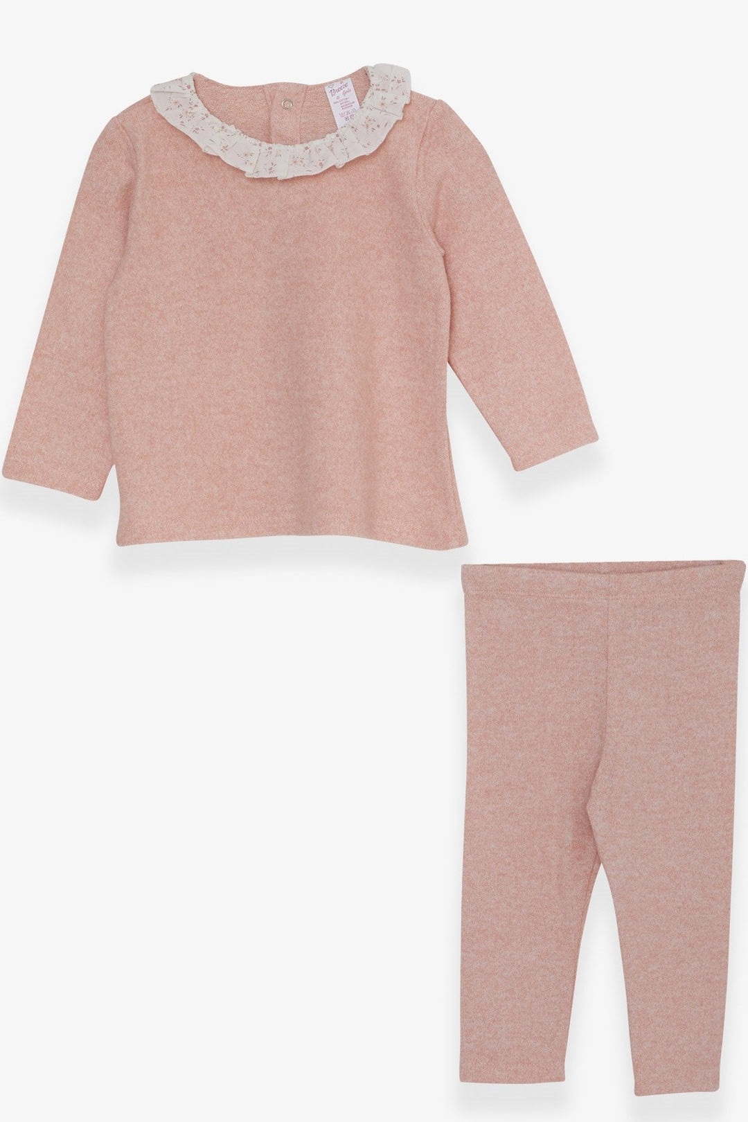 BRE Breeze Baby Girl Leggings Set with Frilly Collar Knitted Sweater 0 Month-2 Years, Salmon Melange - Blois