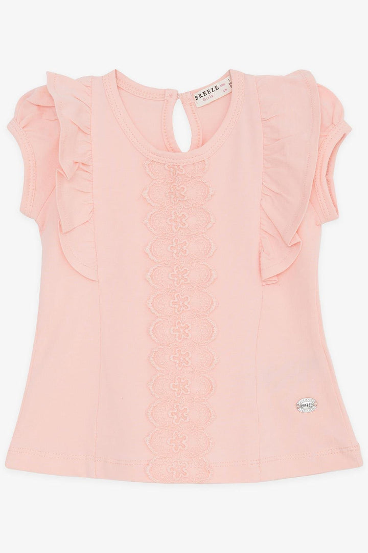 BRE Breeze Baby Girl T-Shirt with Ruffled Embroidery Lace 6 Months-2 Years, Salmon - Vallejo