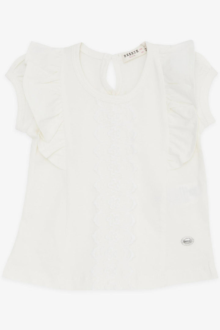 BRE Breeze Baby Girl T-Shirt with Ruffled Embroidery Lace, 6 Months-2 Years, Ecru - Newcastle