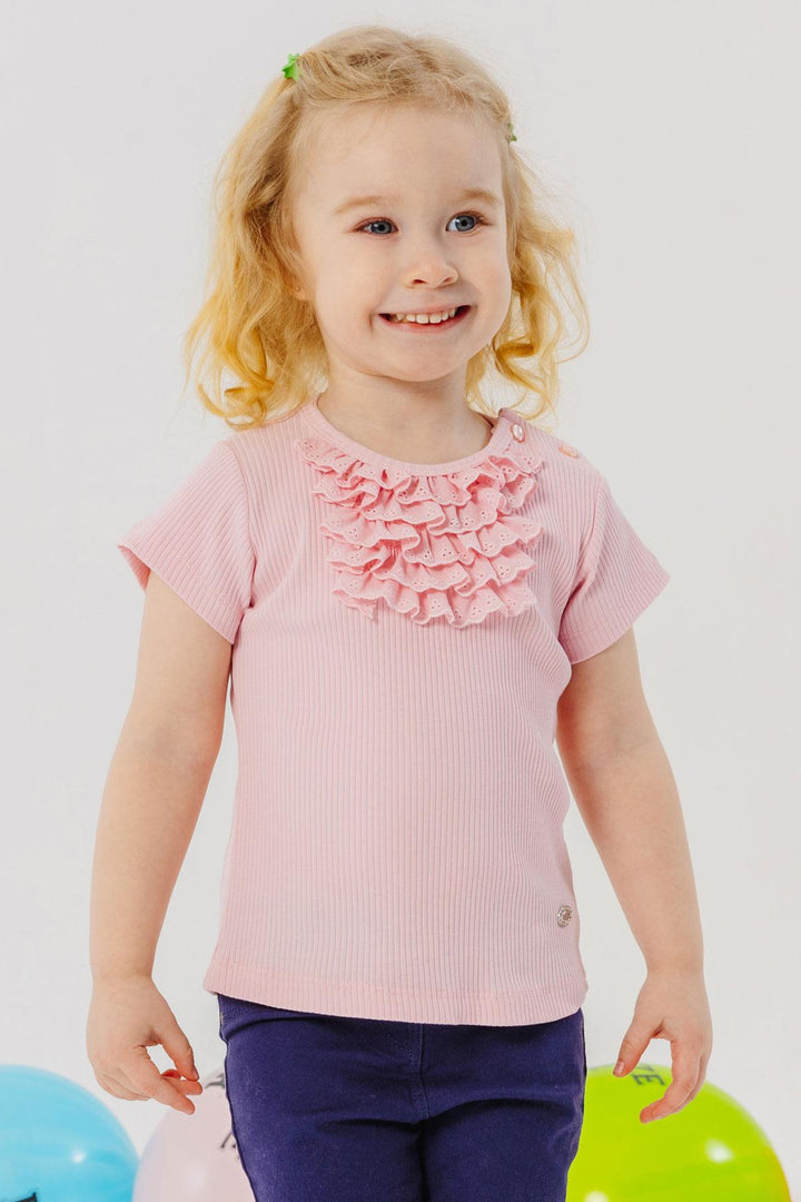 BRE Breeze Girl Baby T-shirt with Lace Embroidered Emblem 9 Months-3 Years, Salmon - Cáceres