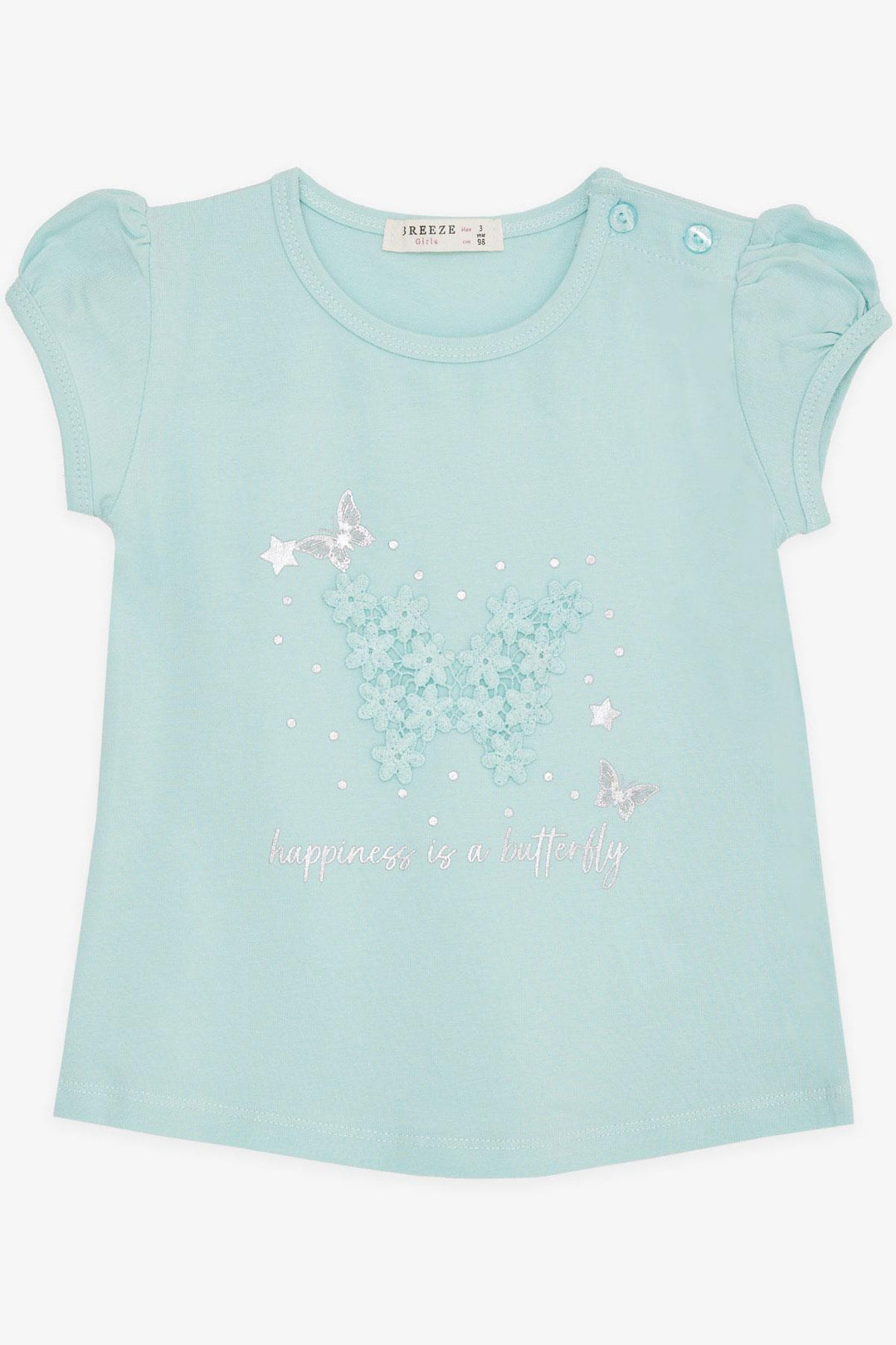 BRE Breeze Girl Baby T-shirt with Butterfly Printed Embroidery 9 Months-3 Years, Aqua Green - Coburg