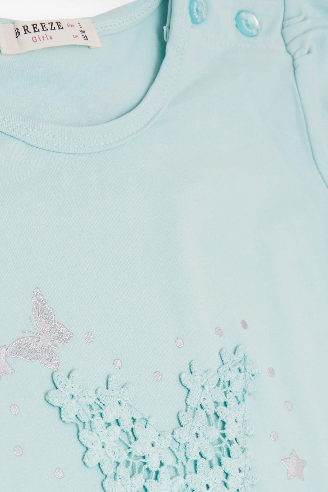 BRE Breeze Girl Baby T-shirt with Butterfly Printed Embroidery 9 Months-3 Years, Aqua Green - Coburg