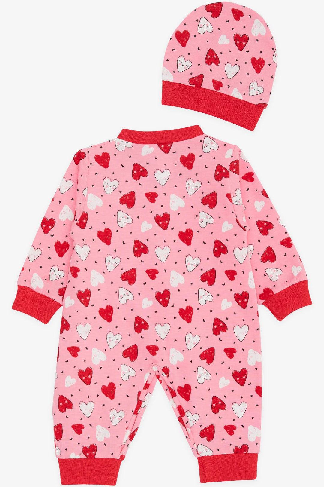 BRE Breeze Baby Girl Romper Colorful Smiling Face Heart Patterned 0-3 Months-6 Months, Pink - King’s Lynn