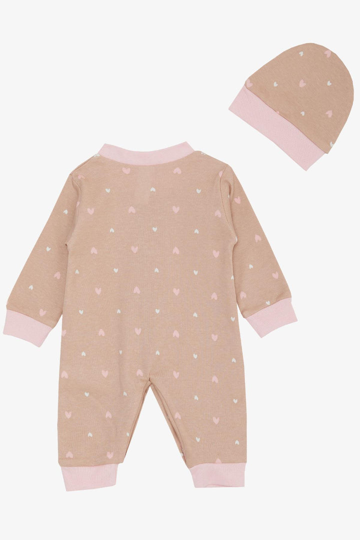 BRE Breeze Baby Girl Romper Colorful Heart Patterned 0-6 Months, Light Brown - Strasbourg