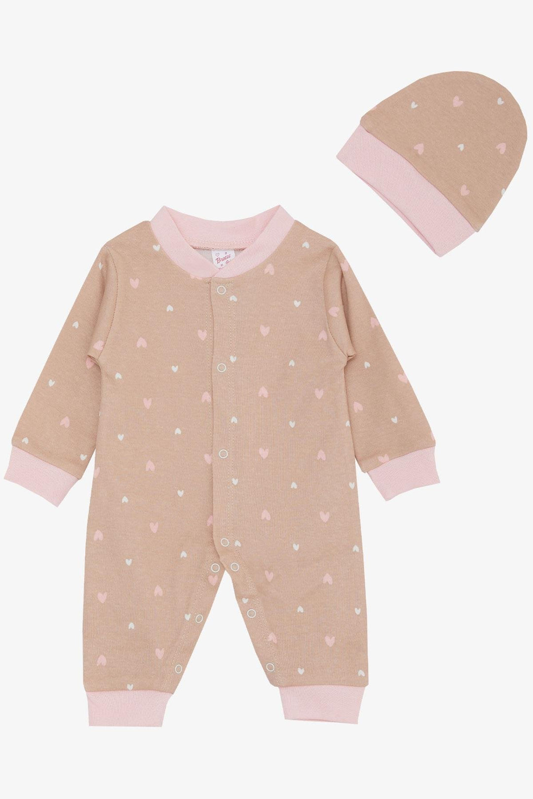 BRE Breeze Baby Girl Romper Colorful Heart Patterned 0-6 Months, Light Brown - Strasbourg