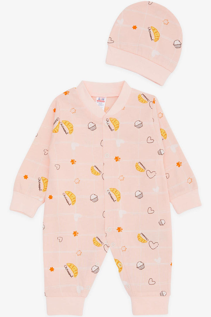 BRE Breeze Baby Girl Romper Food Themed Star Patterned 0-3 Months-6 Months, Powder - Monaco