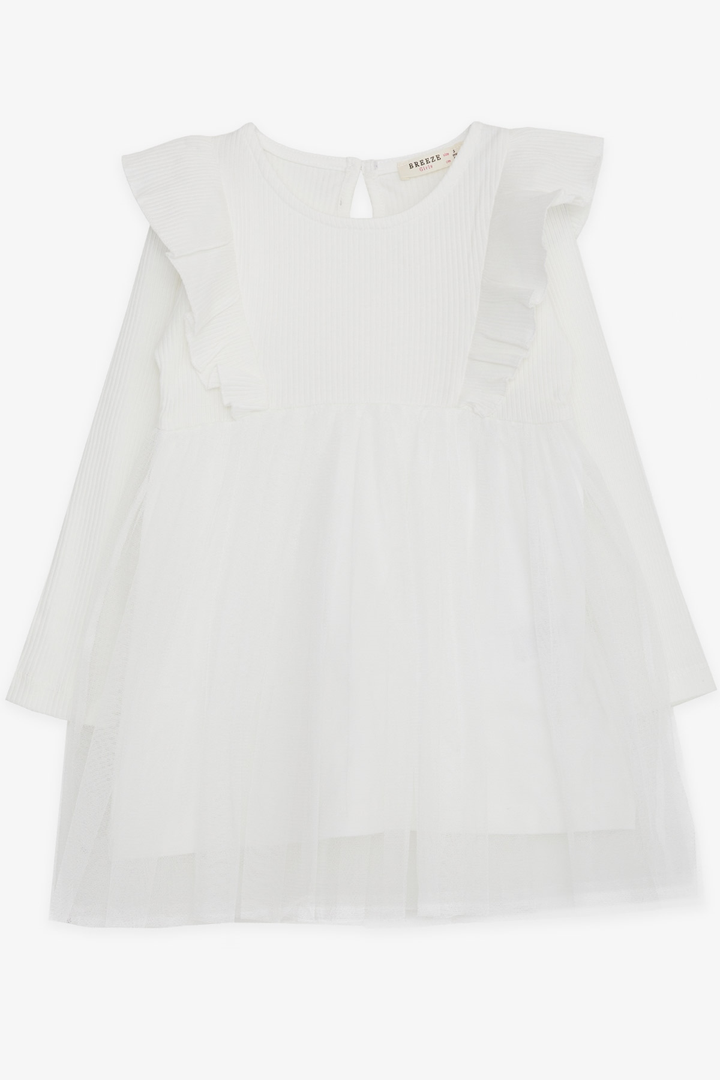 BRE Breeze Baby Girl Long Sleeve Dress with Frilled Tulle Shoulder 9 Months-3 Years, White - Sagunto